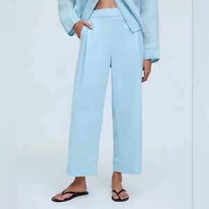 Madewell Pull-On Straight Crop Pant‎ Blue Heron Size 2 NWT Linen Blend